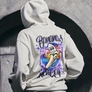 Bananas Monkey Hood Classic Hoodie Bone Graphic Print Airbrushed Vibe Small